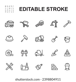 Set of construction icons in line style, home repair tools. Simple vector illustration.