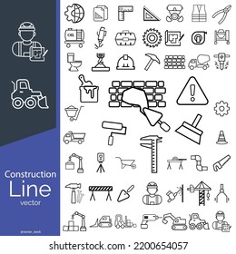 Set of construction icons line, web icon isolated on white background, repair, tools