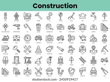 Gruppe von Konstruktionssymbolen. Linearformat-Symbol-Paket. Vektorillustration