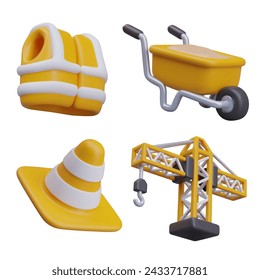 Set of construction icons on white background. Clothes, devices and equipment for safe construction