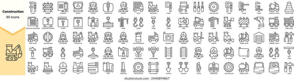 Set of construction icons. Simple line art style icons pack. Vector illustration