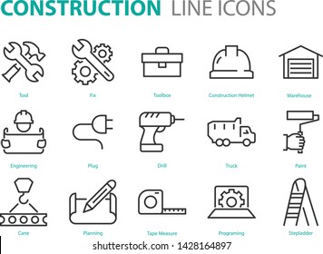 set of construction icons, such as engineer, working, tool