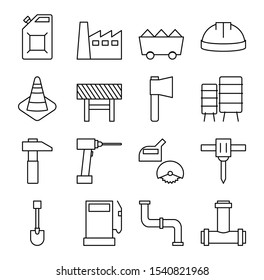 Set of construction icons for the web and apps such as drills, mills, helmets, saws, pipes and others. Eps10 vector