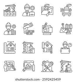 Set of Construction Instruments Linear Icons

