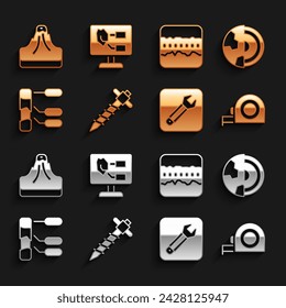 Set Construction jackhammer, Earth core structure crust, Roulette construction, Wrench spanner, Soil analysis, ground layers, Volcano and  icon. Vector