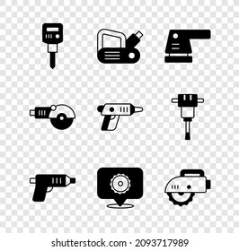Set Construction jackhammer, Electric planer tool, sander, cordless screwdriver, Circular saw blade, circular, Angle grinder and  icon. Vector
