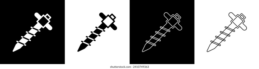Establece el icono del jackhammer de la construcción aislado en fondo blanco y negro.  Vector