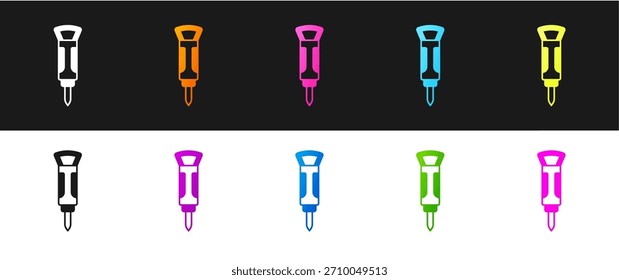 Conjunto Construcción jackhammer icono aislado en fondo blanco y negro.  Vector