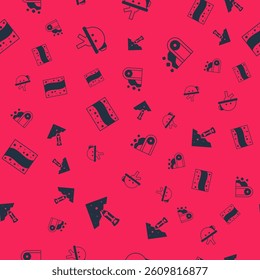 Set Construction jackhammer, Miner helmet, Gold mine and Conveyor belt carrying coal on seamless pattern. Vector