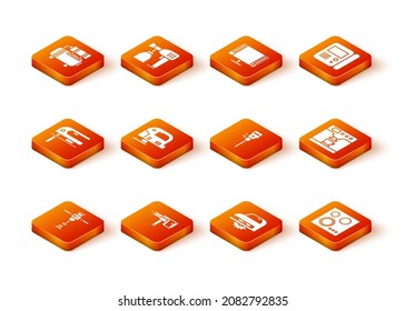 Set Construction jackhammer, Rotary drill machine, Electric jigsaw, circular and  icon. Vector