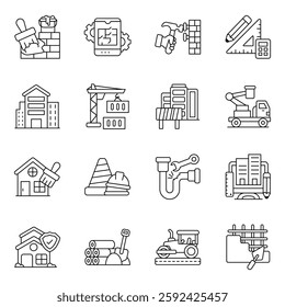 Set of Construction and Labor Linear Icons

