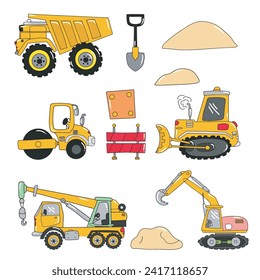 Set of  construction machinery cartoon isolated on white background