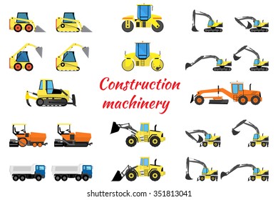Set construction machinery - excavators, loaders, rollers, pavers and trucks
