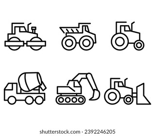 conjunto de iconos de máquinas de construcción en estilo de línea