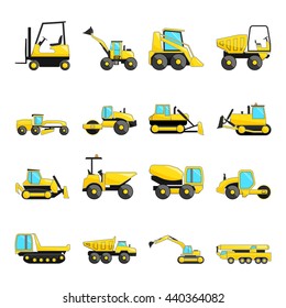 Set of construction machinery isolated flat icons, vector eps 10 format.