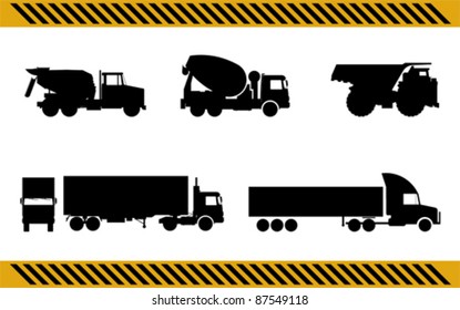 set of construction machinery trucks isolated