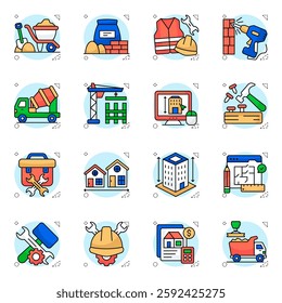 Set of Construction Management Flat Icons

