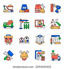 Set of Construction Management Flat Icons

