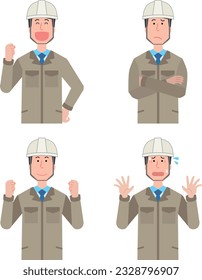 Un grupo de personal de construcción con ropa de trabajo y casco