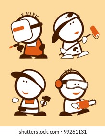 Set of construction professions funny peoples icons.