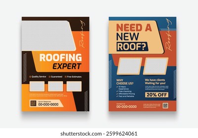 Set of Construction project flyer design. Multipurpose template with poster or flyer, Roofing Services Flyer. Vertical editable a4 format
