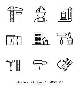 Set of construction related icon with thin line design.