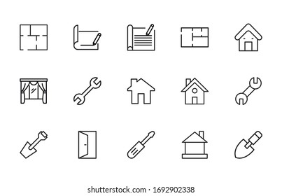Set of construction related vector line icons. Premium linear symbols pack. Vector illustration isolated on a white background. Web symbols for web sites and mobile app. Trendy design. 