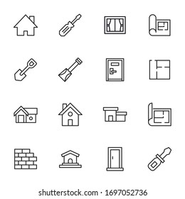 Set of construction related vector line icons. Premium linear symbols pack. Vector illustration isolated on a white background. Web symbols for web sites and mobile app. Trendy design. 