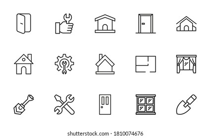 Set of construction related vector line icons. Premium linear symbols pack. Vector illustration isolated on a white background. Web symbols for web sites and mobile app. Trendy design.