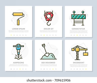 Set of construction and repair colored elements for multipurpose a4 presentation template. Leaflet, corporate report, marketing, advertising, book cover design.