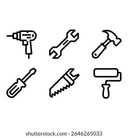 Set of construction and repair tools isolated on white background