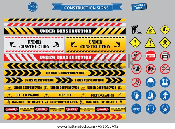 Set Construction Sign Warning Site Safety Stock Vector (Royalty Free ...