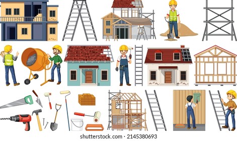 Set of construction site objects illustration