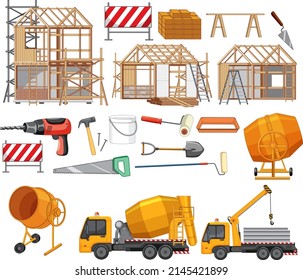 Set of construction site objects illustration