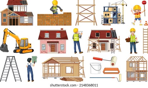 Set of construction site objects illustration