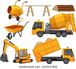 Set of construction site objects illustration