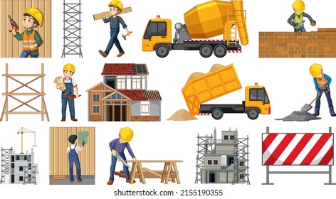 Set of construction site objects illustration