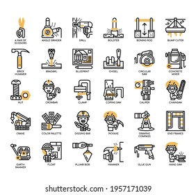 Set of construction tool thin line and pixel perfect icons for any web and app project. 