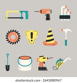 Set of Construction tools element collection