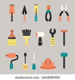 Set of Construction tools element collection