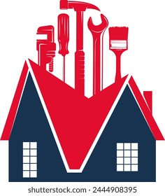 Conjunto de herramientas de construcción y casa, símbolo de reparación