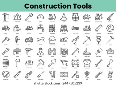 Set of construction tools icons. Linear style icon bundle. Vector Illustration