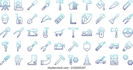 set of construction and tools icons on a transparent background