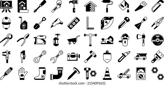 conjunto de iconos de construcción y herramientas en un fondo transparente