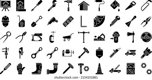 set of construction and tools icons on a transparent background