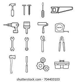 Set of  construction tools  illustration Vector thin Line Icons