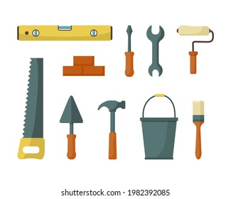 Set of construction tools isolated on white background. Vector illustration