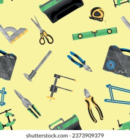 Set of construction tools on color background. Pattern for desig