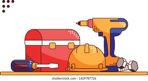 set of construction tools on a white background with textured shadows