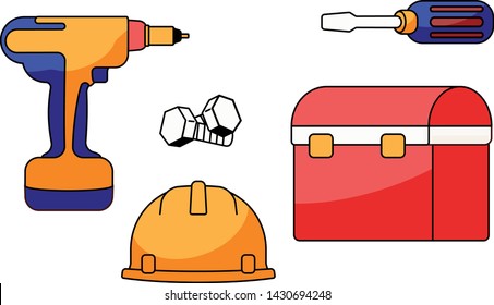 set of construction tools on a white background